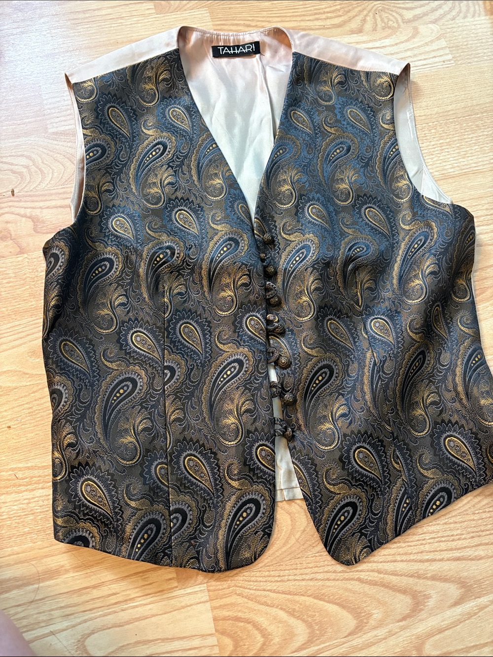 Tahari Paisley Brocade Vest in Black and Gold